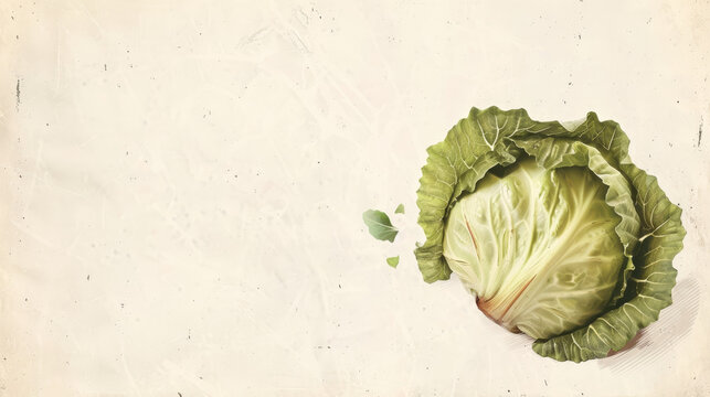 Artistic rendering of a cabbage on a textured, aged paper background.