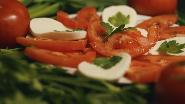 Italian traditional antipasto caprese salad. Close up.