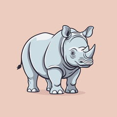 Fototapeta premium Rhinoceros simple style flat cartoon illustration vector design