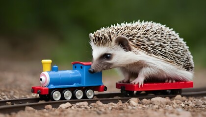 A Hedgehog Playing With A Toy Train