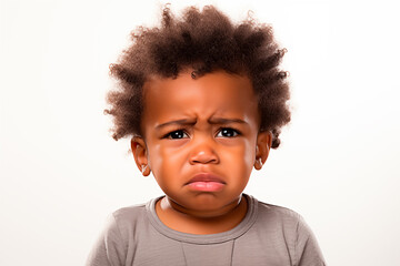 Portrait of an African American baby crying in anguish looking at camera. Studio shot. Generative AI