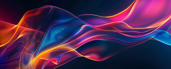 A cascade of neon colors blending in a fantasy of digital brush strokes on a black abstract background.