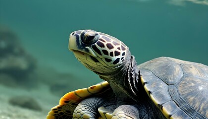 A Turtle With Its Neck Extended Reaching For Food