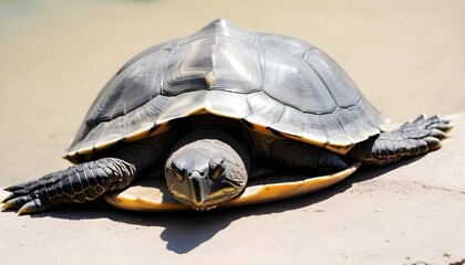 A Turtle With Its Legs Stretched Out Basking In T