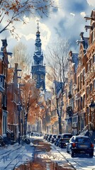 Fototapeta premium A drawing of Dutch breakfast in Delft Blauw.