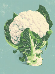 Vintage-style drawing of a cauliflower, minimalist design.