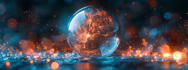 an image of a cyber ecosystem encased in a protective bubble, representing comprehensive asset protection. The space outside the bubble should be suitable for adding text