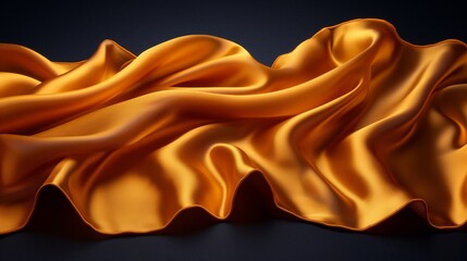 Fototapeta premium Golden silk satin. Silky shiny fabric. Dark luxury background with space for design. Banner. Wide. Long. Panoramic. Template. Empty. Flat lay, top view table. Beautiful. Elegant. Birthday, Christmas 