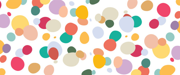 Random circle doodle shapes pattern background colorful vector, multicolor round organic blobs bubbles background for kids children abstract design image, fun cute paint happy stone pebbles modern