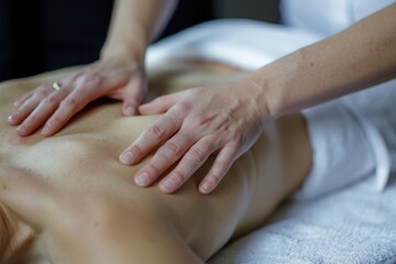 Fototapeta na wymiar Close-up of a back massage therapy session