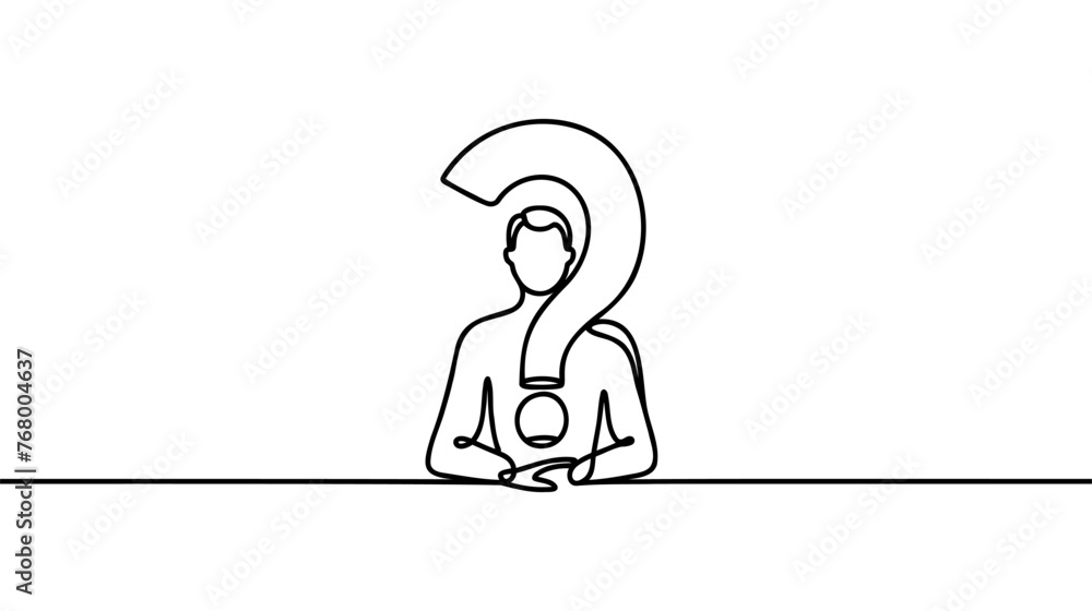 Aufkleber continuous one single line drawing thinking man with question mark icon vector illustration concept.