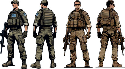 Military man vector set, marines, NAVY, special forces, army soldier	

