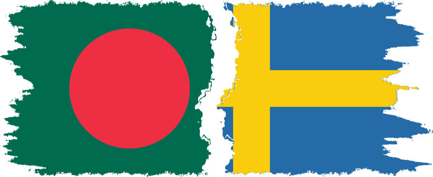 Sweden and Bangladesh grunge flags connection vector