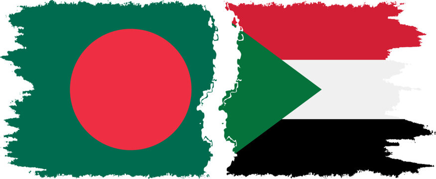 Sudan and Bangladesh grunge flags connection vector