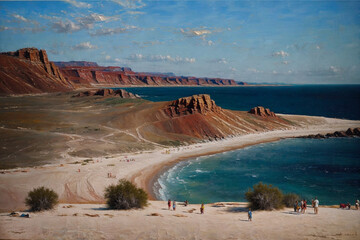 "Maritime Mirage: Oil Painting of Desert and Sea". generative AI.