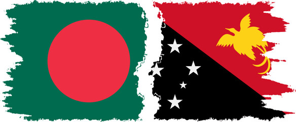 Papua New Guinea and Bangladesh grunge flags connection vector