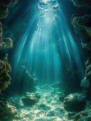 Ocean, light through water, blue-green.