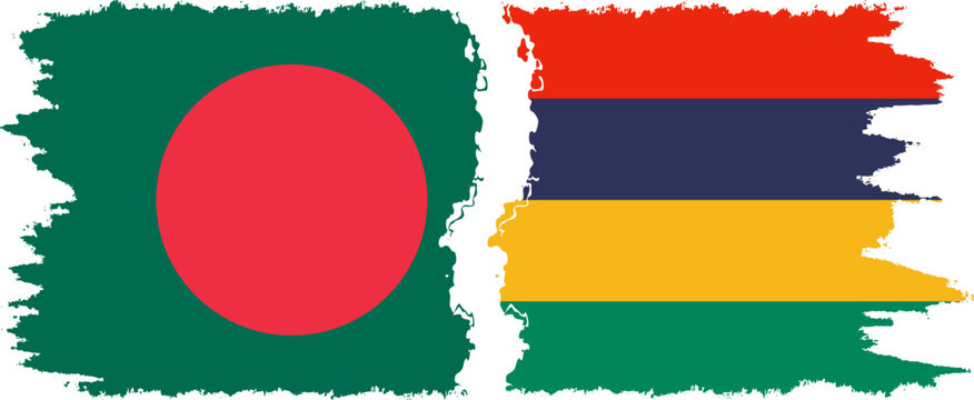 Mauritius and Bangladesh grunge flags connection vector