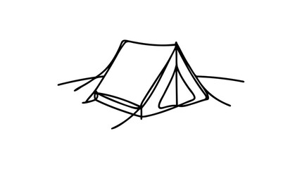 Single continuous line drawing tent camping in outdoor travel. Nature tourism, journey, adventure. Tent element concept. Camping travel tent equipment. One line draw graphic design vector illustration © artisttop