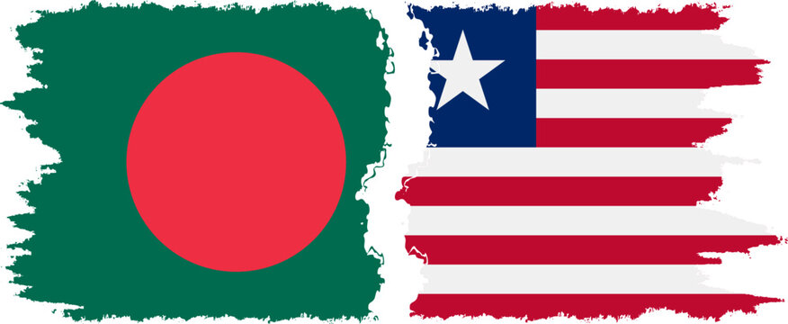 Liberia and Bangladesh grunge flags connection vector