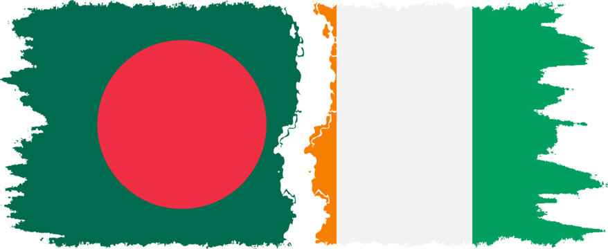 Ivory Coast and Bangladesh grunge flags connection vector