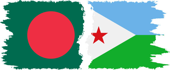 Djibouti and Bangladesh grunge flags connection vector