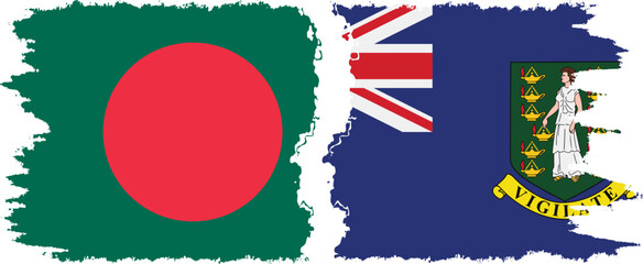 British Virgin Islands and Bangladesh grunge flags connection vector