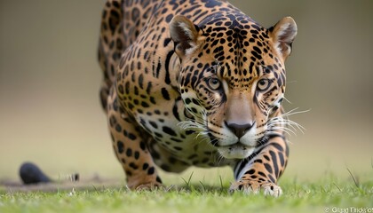 A Jaguar Crouched Low To The Ground Ready To Poun