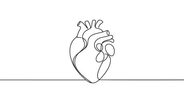 Single continuous line art anatomical human heart silhouette. Healthy medicine concept design one sketch outline drawing vector illustration.