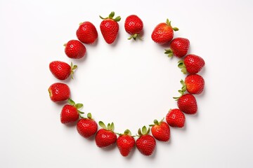 Strawberries arranged in heart shape on white background
