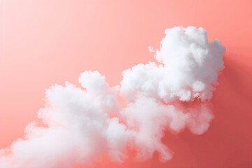 Fototapeta na wymiar White cloud against pastel coral color background. Weather minimal concept. 