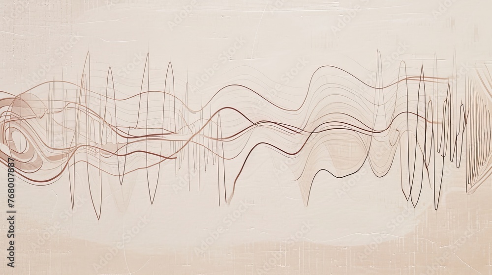 Poster a modern abstract piece featuring soundwave patterns in earthy tones on a textured canvas background
