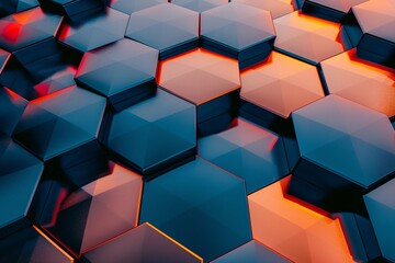 a group of hexagons with orange and blue lights