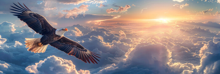 Obraz premium Eagle flying over clouds