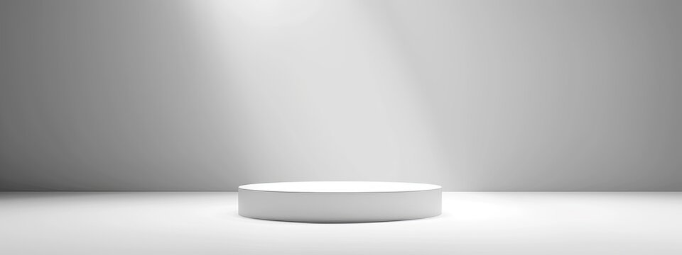 a high-resolution image of a minimalist podium display in the spotlight, ideal for a promotional banner.