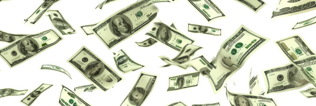 Cash Splash: Varied One Hundred Dollar Bills Rain