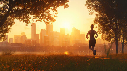 Athletic Morning: Jogging with City Skyline View