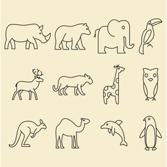 Zoo Animal Line Icons