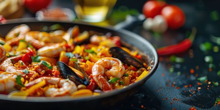 paella with seafood  HD 8K wallpaper Stock Photographic Image
