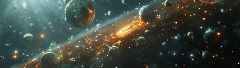 Virtual reality creation of personalized universes with AI algorithms generating unique galaxies - obrazy, fototapety, plakaty
