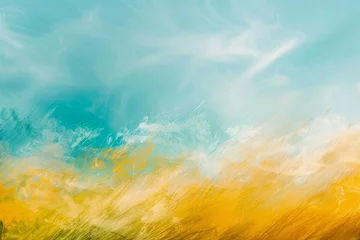 Poster Soft brush strokes form an impressionistic sky scene, capturing the ambiance and radiant sunlight on a beautiful spring morning. © tonstock