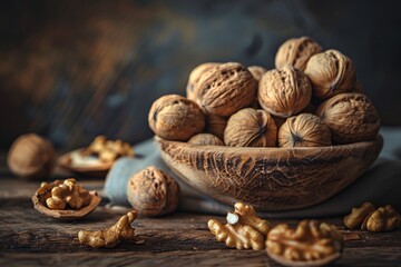 a bowl of walnuts on a table