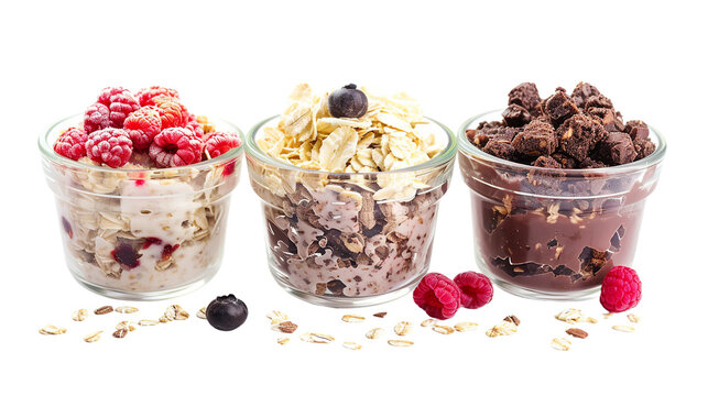 Fresh Bircher M&uuml;esli Bowl with Organic Yogurt, Mixed Berries, and Crunchy Granola on Transparent Background - Nutritious Breakfast Concept