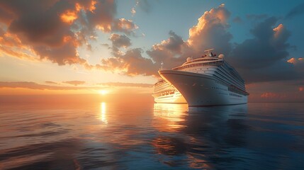 Dawn of a Sea Adventure  Luxurious Cruise Ship Embarking on an Exclusive Ocean Voyage - obrazy, fototapety, plakaty