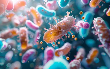 Foto op Plexiglas A detailed 3D representation of the active interactions between micronutrients and healthy bacteria © tonstock