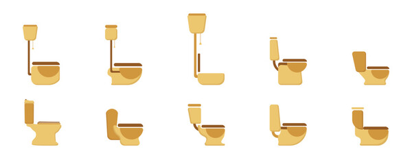 Lavatory bowl icon vector set. Toilet logo simple color. Simple stylish linear toilet. Furniture for the vector bathroom room. Symbol toilet bowl. Vector illustration. - obrazy, fototapety, plakaty