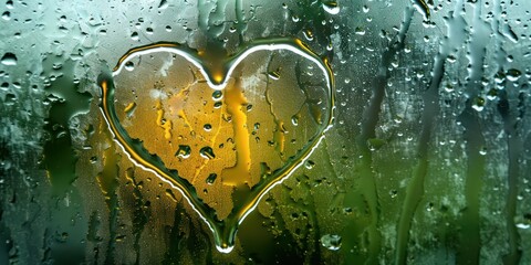 rain drops on window, heart from rain drops, daylight 