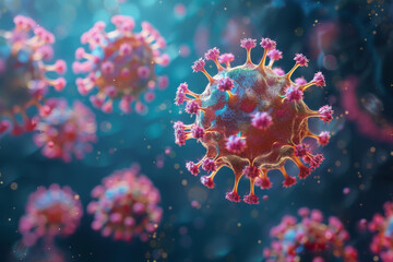 Bacteria virus, microbe Bacteria virus or germs microorganism cells under a microscope. AI Generator - obrazy, fototapety, plakaty