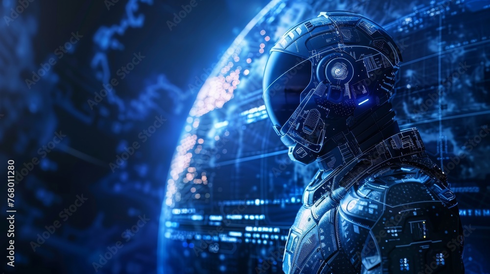 Poster cybersecurity professionals as modern knights in digital armor, standing guard over a holographic gl