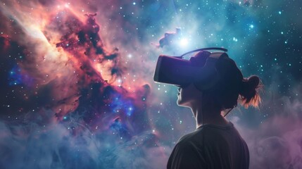 AI-assisted virtual reality dive into the heart of a nebula exploring the birthplace of stars with dynamic - obrazy, fototapety, plakaty